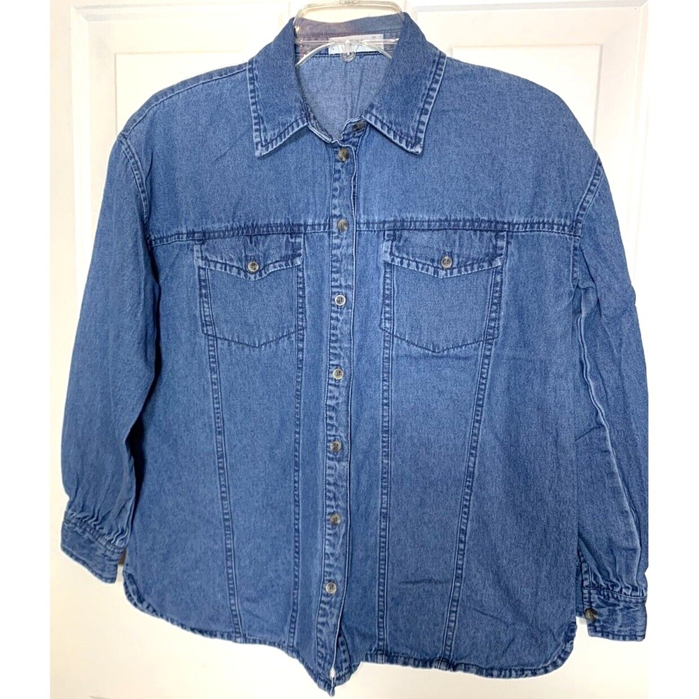 Mango MNG Denim Shirt Jacket Womens 2 Chambray 100% Cotton *Belt loops- No Belt*